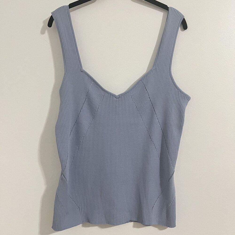 Halogen Sweater Womens Extra Large Blue Ribbed Knit Sleeveless Tank Top Minimal